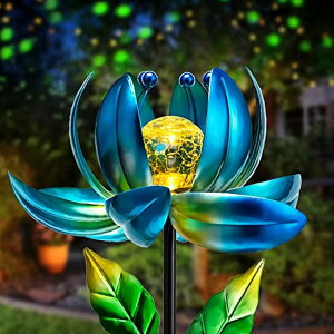 �t�����[ �K�[�f�����C�gLED�\�[���[���C�g �\�[���[�p���[ Solar Garden Lights Metal Flower Decor, Colorful Spinning Windmill Lotus Pathway Ligths with LED Cracked Crystal Ball Outdoor Decorative Stake Lighting Waterproof Flower Scul 