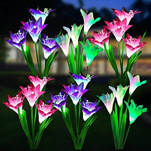 t[ K[fCgLED\[[Cg \[[p[ WdtPro Solar Lights Outdoor Garden Decorative Flowers 6 Pack, Waterproof Solar Garden Lights with 24 Lily Flowers, Multi-Color Changing LED Solar Powered Landscape Lights for 