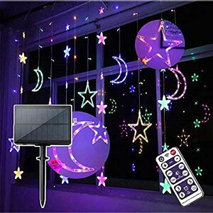 ����K�[�f�����C�gLED�\�[���[���C�g �\�[���[�p���[ Solar Powered Star Moon String Lights, Colorful Moon and Star Twinkle Fairy Lights with Remote Control for Outdoor Pathway Garden Patio Window Curtain Wedding Stage Decoration (B) 