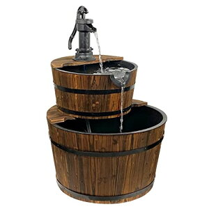 K[f  CeA u^  ̃IuWF EH[^[tH[t@Ee Westcharm Extra Large 10 Gallons Cascading Water Fountain for Outdoor Outside Patio Yard | Decorative 2-Tier Wood Wine Barrel Founta