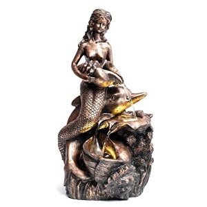 K[f  CeA u^  ̃IuWF EH[^[tH[t@Ee TERESA'S COLLECTIONS 3-Tier Mermaid Water Fountains Outdoor with LED Lights Auto Pump, Large Resin Indoor Bronze Waterfalls Water Fe