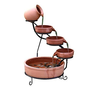 K[f  CeA u^  ̃IuWF EH[^[tH[t@Ee ASC Cascade Ceramic Solar Water Fountain Bowls 5 Tierd with Panel Pump Cascading Garden Decoration Bird Iron Frame (Terracotta with 