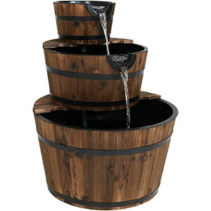 K[f  CeA u^  ̃IuWF EH[^[tH[t@Ee Sunnydaze 30-Inch 3-Tier Wood Barrel Outdoor Water Fountain - Electric Submersible Pump ysAiz