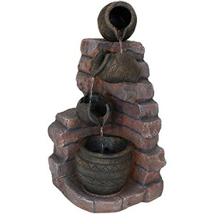 K[f  CeA u^  ̃IuWF EH[^[tH[t@Ee Sunnydaze Crumbling Bricks and Pots 27-Inch Solar Fountain with LED Lights and Battery-Powered Backup - Submersible Pump ys