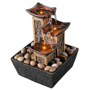 ��� ���� ��̃I�u�W�F �e�[�u���g�b�v�t�@�E���e�� �C���e���A���� GOSSI Indoor 3-Tier Relaxation Tabletop Fountain Simulation Stone Pillar Water Fountain Soothing Sound Meditation Fountain with Natural River Rocks and Reflectiv