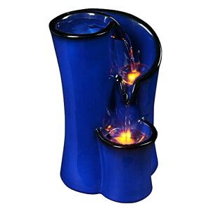   ̃IuWF e[ugbvt@Ee CeA Indoor Water Fountain Imitation Ceramics Appearance Tabletop Fountain Relaxation Desktop Waterfall Fountain w/ 3 Reflective led, 9.8 Inch Tall Fountain (Blue) 