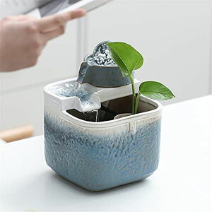 ��� ���� ��̃I�u�W�F �e�[�u���g�b�v�t�@�E���e�� �C���e���A���� Ceramic Tabletop Fountain with Ball for Indoor Table Desk Office Patio (Blue) �y���s�A���i�z