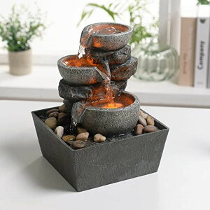   ̃IuWF e[ugbvt@Ee CeA Haobos Decorative Indoor Fountain 3-Bowl Rockery Soothing Sound Tabletop Fountains Home/Office Decor with Led Light/Some Cobblestones(1556A) ysAi