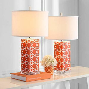 �T�t�@���B�� safavieh �e�[�u�������v �T�t�@�r�� �T�t�@���B�A SAFAVIEH Lighting Collection Quatrefoil Modern Contemporary Orange 27-inch Bedroom Living Room Home Office Desk Nightstand Table Lamp Set of 2 (LED Bulbs Included) �y��