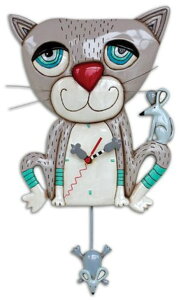 �A���� �f�U�C�� �U��q���v �˂��݂Ƃ�˂� Allen Designs Mouser The Cat Gray Kitty Meow Pendulum Battery Wall Clock �y���s�A���i�z