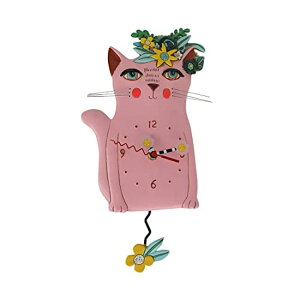 A fUC Uqv sN̉Ԃ̔L Allen Designs Pretty Kitty Pink Floral Cat Pendulum Wall Clock ysAiz