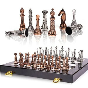 `FXZbg g Retro Metal Chess Set for Adults and Kids ? Marbling Chess Board with Chess Pieces ? Travel Chess Set with Metal Pieces ? Folding Chessboard ? Ideal for Beginners and Professional Playersc ysAiz