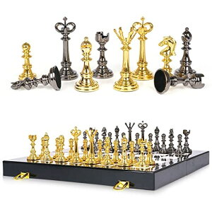 `FXZbg ^ Metal Chess Set and Checkers Game Set 15 inch(2 in 1) Chess Board Games for Adults Kids Metal Chess Pieces & Portable Folding Wooden Chess Board Travel Chess Sets Metal Chess Pieces with Storage Box ysAiz