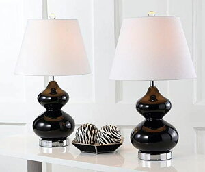 �T�t�@���B�� safavieh �e�[�u�������v �T�t�@�r�� �T�t�@���B�A SAFAVIEH Lighting Collection Eva Modern Contemporary Black Double Gourd Glass 24-inch Bedroom Living Room Home Office Desk Nightstand Table Lamp Set of 2 (LED Bulbs Inclu 