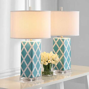 �T�t�@���B�� safavieh �e�[�u�������v �T�t�@�r�� �T�t�@���B�A SAFAVIEH Lighting Collection Garden Lattice Trellis Modern Contemporary Light Blue 27-inch Bedroom Living Room Home Office Desk Nightstand Table Lamp Set of 2 (LED Bulbs 