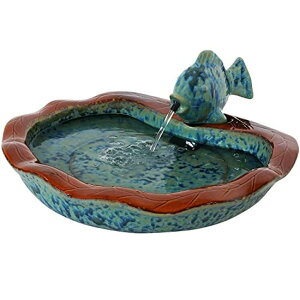 K[f  CeA u^  ̃IuWF EH[^[tH[t@Ee Sunnydaze Glazed Ceramic Fish 7-Inch Outdoor Water Fountain - Electric Sumersible Pump with Adjustable Flow - Aqua and Brown y