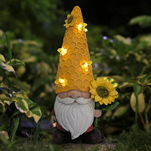 �K�[�f�����C�gLED�\�[���[���C�g �\�[���[�p���[ REYISO 12.3'' Solar Gnomes Garden Statues-Resin Summer Gnomes Figurine Sunflower Decor with Solar Bee Lights-Outdoor Garden Decor-Unique Housewarming Gifts Yard Art Sculptures for Pati �y