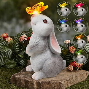 K[fCgLED\[[Cg \[[p[ Sinhra Garden Statue Outdoor Decor-Rabbit with Solar Butterfly Changing Lights Garden Statues,Bunny Statue for Patio,Balcony,Yard,Lawn Ornament,Gardening Gifts for Mom Grandma ysA