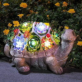 ガーデンライトLEDソーラーライト ソーラーパワー GIGALUMI Solar Garden Statues Turtle Figurine Garden Decor with 7 LEDs Succulent Lights Outdoor Statue for Yard, Lawn,Patio Decor Housewarming Birthday Gifts for Her 【並行輸入品】