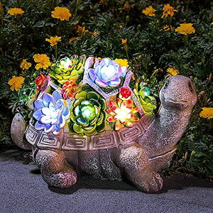 K[fCgLED\[[Cg \[[p[ GIGALUMI Solar Garden Statues Turtle Figurine Garden Decor with 7 LEDs Succulent Lights Outdoor Statue for Yard, Lawn,Patio Decor Housewarming Birthday Gifts for Her ysAiz