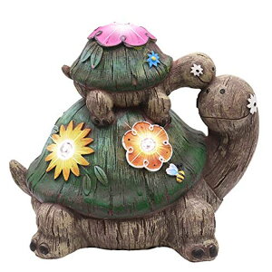 �K�[�f�����C�gLED�\�[���[���C�g �\�[���[�p���[ TERESA'S COLLECTIONS Turtle Garden Outdoor Decor with Solar Lights, Cute Resin Tortoise Figurines Sculptures Garden Gifts for Mom, Green Lawn Ornaments for Outside Patio Yard Decoratio �y