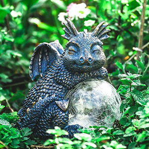 �K�[�f�����C�gLED�\�[���[���C�g �\�[���[�p���[ WONDER GARDEN Dragon Statue - Sleeping Dragon Figurines Solar Light Resin Garden Statues with Crackled Glass Globe Outdoor Waterproof Lawn Ornament Decor �y���s�A���i�z