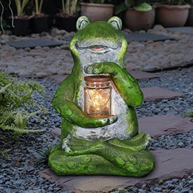 ガーデンライトLEDソーラーライト ソーラーパワー Exhart Garden Sculpture, Frog Solar Garden Statue with Glass Jar, 8 LED Firefly Lights, Outdoor Garden Decoration, 7 x 6 x 11 Inch 【並行輸入品】