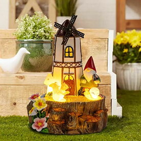 ガーデンライトLEDソーラーライト ソーラーパワー AIINY Solar Windmill Fairy Tower House, Fairy Garden Accessories Stump House Gnome Decor Hold Shovel in Hand Squirrel, Snail Flowers Outdoor Statues Illuminated Lawn Ornaments Figurine 【並行輸入品】