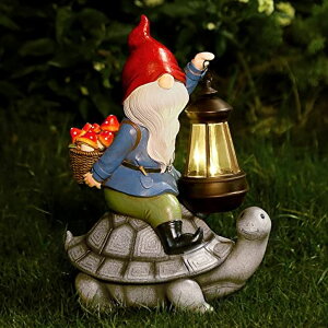 �K�[�f�����C�gLED�\�[���[���C�g �\�[���[�p���[ Gnome and Turtle Garden Decor, Large Outdoor Garden Sculptures & Statues, Outside Patio Yard Lawn Decorations, Housewarming for Women, Mom, Grandma with Solar Lantern �y���s�A���i�z