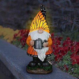 ガーデンライトLEDソーラーライト ソーラーパワー Exhart Solar Garden Gnome Statue, LED Monarch Butterfly Hat,Durable Resin,Cute Yard D?cor, 6”x6”x13” 【並行輸入品】