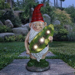 �K�[�f�����C�gLED�\�[���[���C�g �\�[���[�p���[ Exhart Garden Gnome, Naked Gnome Statue with Solar LED Welcome Leaf, Funny Outdoor Decoration, Naked Nolan, 6.5 x 14.5 Inch �y���s�A���i�z