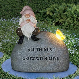 ガーデンライトLEDソーラーライト ソーラーパワー Exhart Solar Gnome Love Inspired Garden Stone,LED Butterfly, Resin Yard D?cor Statue, 3"x5.5"x5.5" 【並行輸入品】