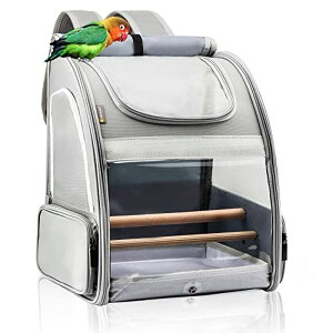 �C���R ���� �o�[�h �g���x���L�����A�[ Texsens Bird Carrier Backpack - Pet Travel Cage with Upgraded Tray and Standing Perches, Breathable & Portable, for Small Birds, Green Cheek, Cockatiel, Parrot (Grey) �y���s�A���i�z