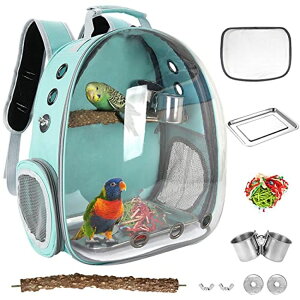 �C���R ���� �o�[�h �g���x���L�����A�[ Bird Backpack,Bird Carrier Backpack with Perch,Parrot Travel Cage,Pet Carrier Bag with Toy,Food Bowls and Stainless Steel Tray for Conures Parakeet Budgie Cockatiel Canary Lovebirds and Small A �y��