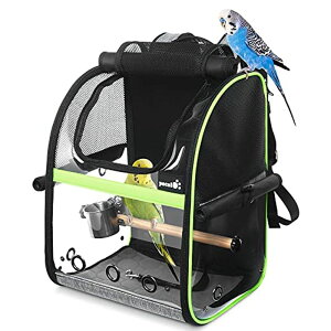 �C���R ���� �o�[�h �g���x���L�����A�[ Pecute Bird Carrier Backpack, Parrots Bird Backpack with Visible Window, Adjustable Height Standing Perch, Feeding Cans, Waterproof Pads, Lightweight Foldable Birds Travel Cage for Hiking Campi �y��