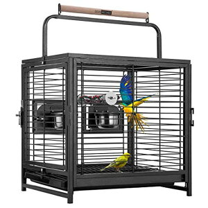 CR  o[h gxLA[ VIVOHOME 19 Inch Wrought Iron Bird Travel Carrier Cage for Parrots Conures Lovebird Cockatiel Parakeets Black ysAiz