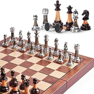 `FXZbg VAMSLOVE Chess Set Large 16''/42cm Folding Wooden Board with Deluxe Weighted Acrylic Chess Pieces - 3.5" King with Storage Slots for Adults House Warming Retirement Gift ysAiz