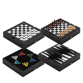 チェスセット GSE 12.5" Premium Leather 4-in-1 Chess, Checkers, Backgammon and Chinese Checkers Board Game Combo Set. Board Strategy Game for Kids & Adults 【並行輸入品】