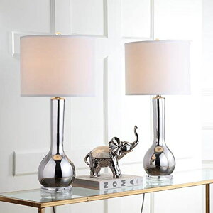 �T�t�@���B�� safavieh �e�[�u�������v �T�t�@�r�� �T�t�@���B�A SAFAVIEH Lighting Collection Mae Long Neck Modern Contemporary Silver Ceramic 31-inch Bedroom Living Room Home Office Desk Nightstand Table Lamp Set of 2 (LED Bulbs Inclu 