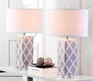 �T�t�@���B�� safavieh �e�[�u�������v �T�t�@�r�� �T�t�@���B�A SAFAVIEH Lighting Collection Garden Lattice Trellis Modern Contemporary Grey 27-inch Bedroom Living Room Home Office Desk Nightstand Table Lamp Set of 2 (LED Bulbs Includ 
