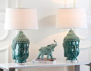 �T�t�@���B�� safavieh �e�[�u�������v �T�t�@�r�� �T�t�@���B�A SAFAVIEH Lighting Collection Serenity Buddha Teal 31-inch Bedroom Living Room Home Office Desk Nightstand Table Lamp Set of 2 (LED Bulbs Included) �y���s�A���i�z
