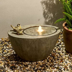 K[f  CeA u^  ̃IuWF EH[^[tH[t@Ee Glitzhome Water Fountain Outdoor for Birdbath with Pump and LED Light, 25" L x 15.5" W x 17.5" H, Gray ysAiz