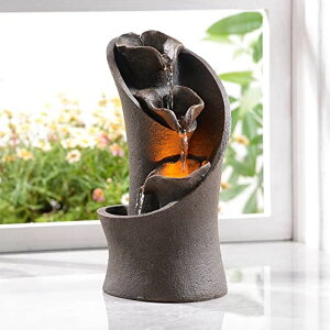 ��� ���� ��̃I�u�W�F �e�[�u���g�b�v�t�@�E���e�� �C���e���A���� Kalona 11 inch 3-Tier Artistry Imitation Stone Tabletop Water Fountain with Natural River Rocks Decoration Meditiation Resin Relaxing Waterfull Desktop Fountain 