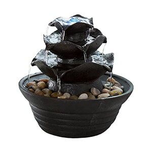   ̃IuWF e[ugbvt@Ee CeA Indoor Water Fountain With LED Lights- Lighted Three Tier Soothing Cascading Tabletop Fountain With Rocks for Office and Home Decor By Pure Garden, Black y