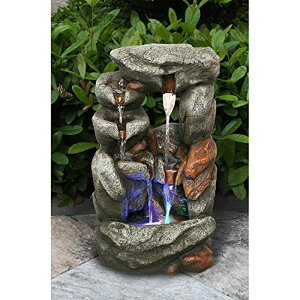   ̃IuWF e[ugbvt@Ee CeA Hi-Line Gift Ltd. Stone Waterfall Fountain W/ 4 RGB LEDs, Grey ysAiz
