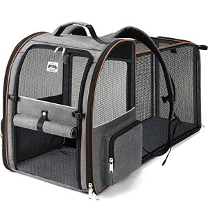 �C���R ���� �o�[�h �g���x���L�����A�[ Lekebobor Large Cat Backpack Carrier Expandable Pet Carrier Backpack for Small Dogs Medium Cats Fit Up to 18 Lbs, Dog Backpack Carrier, Foldable Puppy Backpack Carrier for Travel, Hiking,Grey �y���s