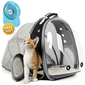 �C���R ���� �o�[�h �g���x���L�����A�[ Cat Bubble Backpack with Fan, Fit up to 12 lbs, Space Capsule Astronaut Clear Window Pet Travel Carrier Backpack for Cat and Small Puppy (Black, Back Extension + Fan) �y���s�A���i�z