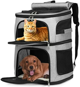 �C���R ���� �o�[�h �g���x���L�����A�[ Cat Backpack Carrier for 2 Cats, Cat Carrier for Large Cats, Dog Backpack for 2 Small Dogs, with 7 Ventilation Windows, Built-in Frame and Support Plate, Safety Straps, Collapsible, Beviliu �y���s