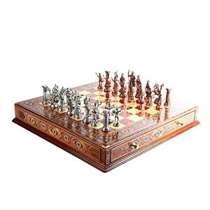 �`�F�X�Z�b�g GiftHome Metal Chess Set for Adult Historical Antique Copper Rome Figures Handmade Pieces and Natural Solid Wooden Chess Board with Original Pearl Around Board and Storage Inside King 4 inc �y���s�A���i�z