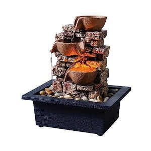   ̃IuWF e[ugbvt@Ee CeA Haobos Indoor 3-Tier Rockery Relaxation Tabletop Fountain Soothing Sound Home/Office Decor Relaxing Waterfall Meditation Tabletop Fountain LED Lights ys